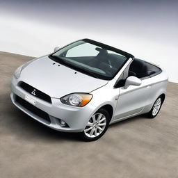 A high-definition photograph showcasing a 2008 Mitsubishi Colt CZC convertible in a light gray color