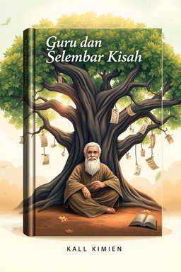 A captivating book cover design for a fictional novel titled 'Guru dan Selembar Kisah'