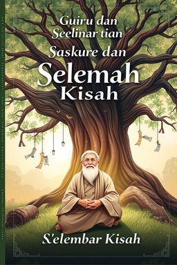 A captivating book cover design for a fictional novel titled 'Guru dan Selembar Kisah'