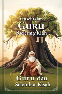 A captivating book cover design for a fictional novel titled 'Guru dan Selembar Kisah'