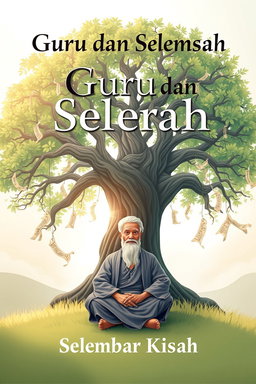 A captivating book cover design for a fictional novel titled 'Guru dan Selembar Kisah'