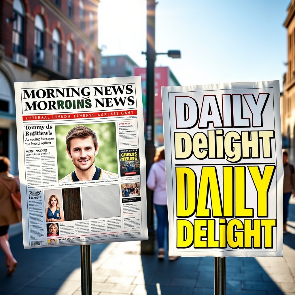 An artistic representation of two newspaper front pages: 'Morning News' and 'Daily Delight'