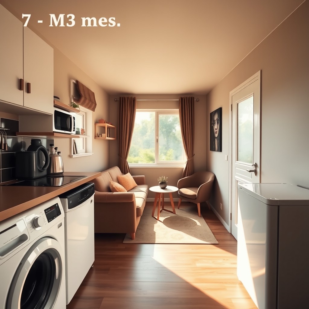 A small kitchen dining area measuring 7 meters by 3 meters, showcasing a cozy and efficient design