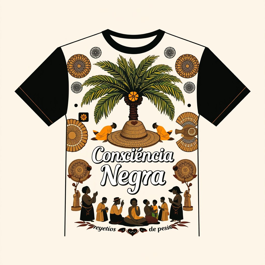 A beautifully crafted t-shirt design for Black Consciousness Day, tailored specifically for the Quilombola community in Indaiá, MG