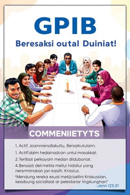 A visually engaging poster featuring a diverse group of people from various backgrounds sitting together around a large communion table, symbolizing unity and fellowship as referenced in Luke 13:29
