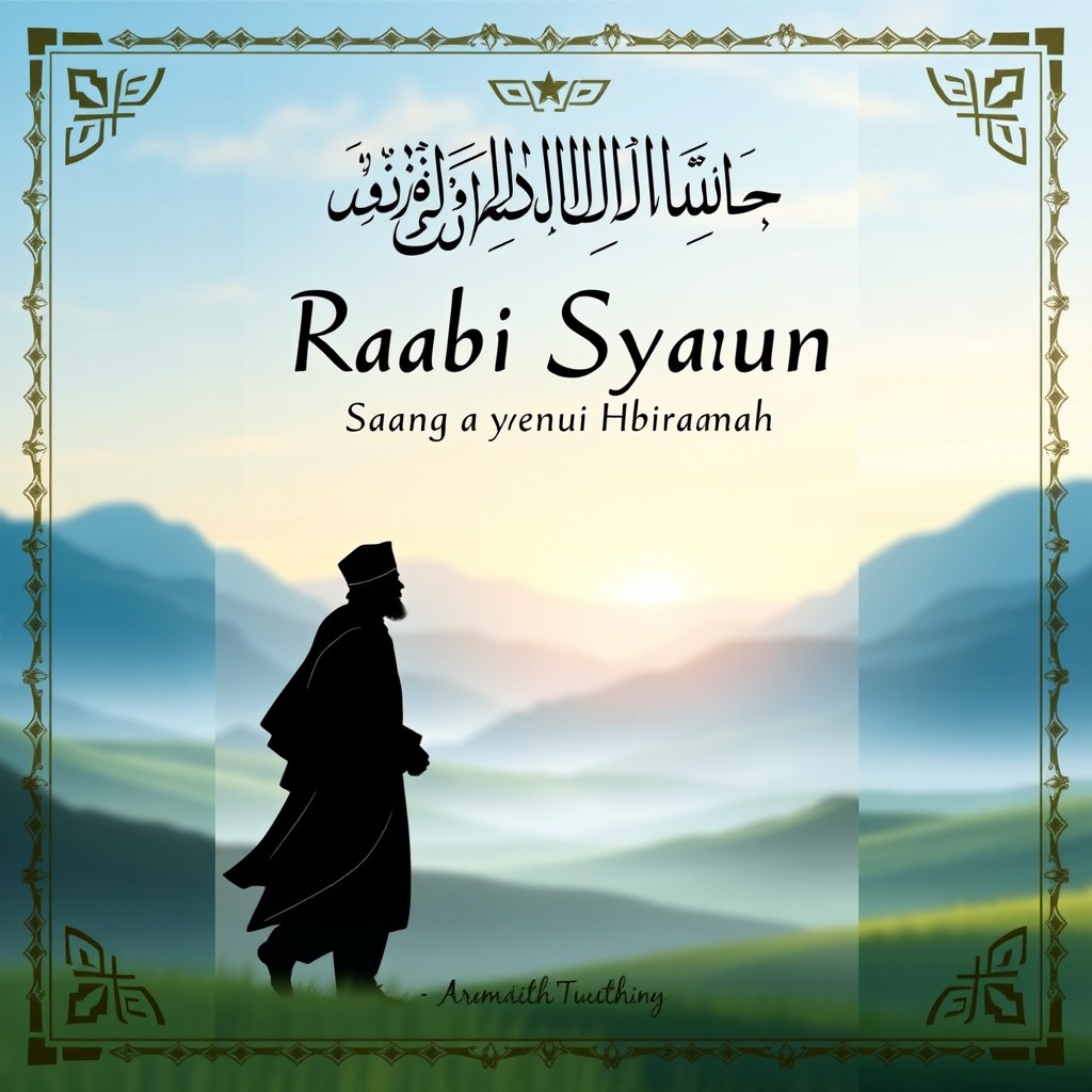 A beautiful book cover for an Islamic book titled 'Perjalanan Nabi Syam'un yang Penuh Hikmah', featuring a serene landscape in the background with soft hues of blue and green, representing peace and wisdom
