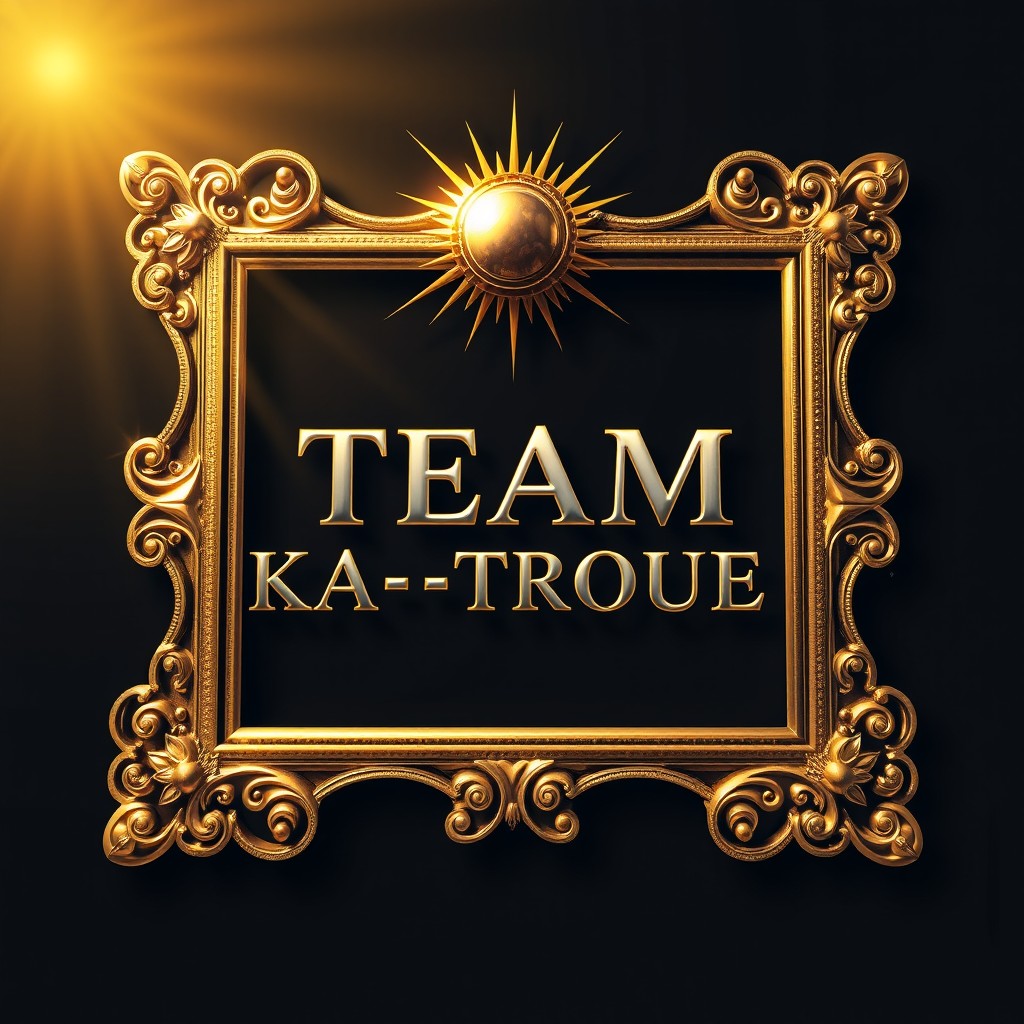A 3D metallic gold frame with intricate engraving designs at each corner