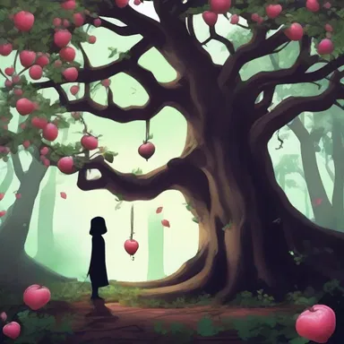 The protagonist encountered a sinister rose apple tree in the haunted forest, which bore cursed fruits.