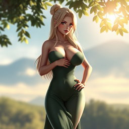 A sensual artistic portrayal of Tsunade, designed with an emphasis on her strong and voluptuous form