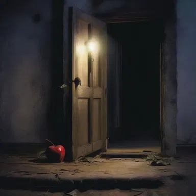 As the moonlight cast eerie shadows, the protagonist cautiously approached the old house, only to find a rotting rose apple on the doorstep, signaling the presence of a malevolent spirit.
