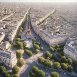 Realistic, high-resolution 8k rendering of Paris. Capture every detail, from the iconic Eiffel Tower to the quaint cafés dotting its cobblestone streets.