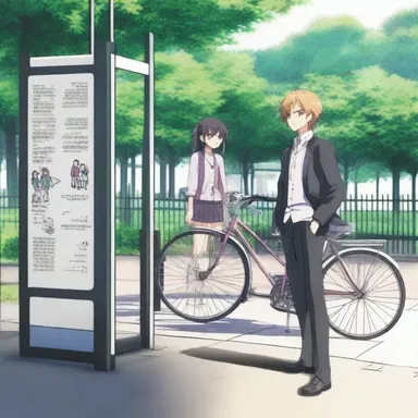 The characters in the anime series often meet at the bicycle rack outside the school.