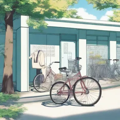 The characters in the anime series often meet at the bicycle rack outside the school.