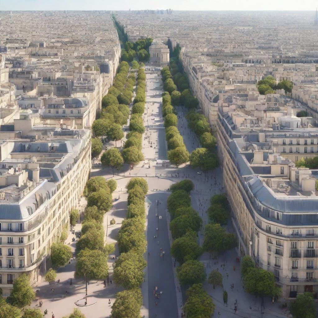 Realistic, high-resolution 8k rendering of Paris. Capture every detail, from the iconic Eiffel Tower to the quaint cafés dotting its cobblestone streets.