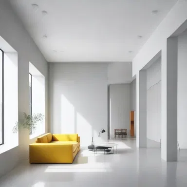 The interior of the building was decorated with colorless walls and furniture, creating a minimalist and modern atmosphere.