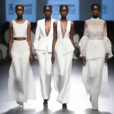 The fashion designer's collection showcased a series of colorless outfits, focusing on texture and fabric rather than vibrant hues.
