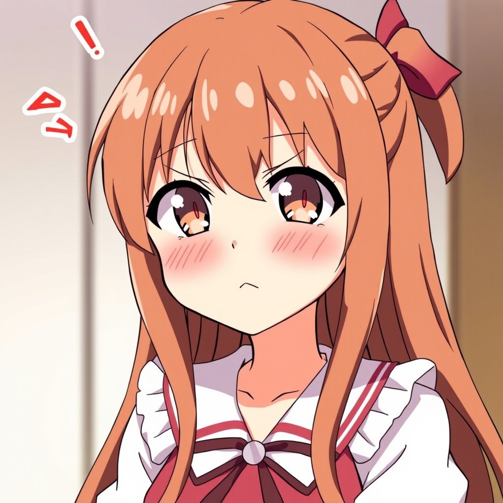 A cute anime girl, resembling Taiga Aisaka from "Toradora!", is depicted as a tsundere character with long hair and a small chest