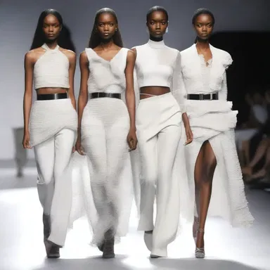 The fashion designer's collection showcased a series of colorless outfits, focusing on texture and fabric rather than vibrant hues.