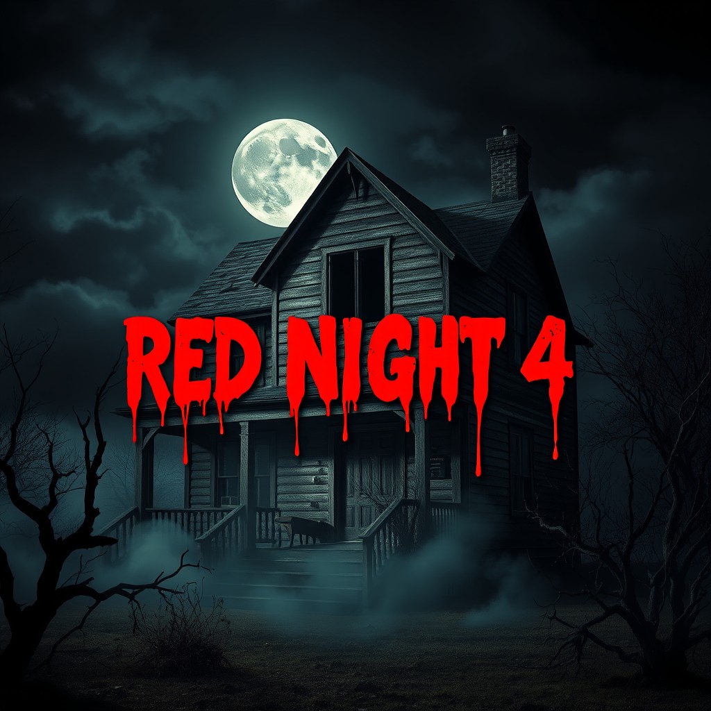 A spooky haunted house set against a backdrop of a dark, ominous night sky
