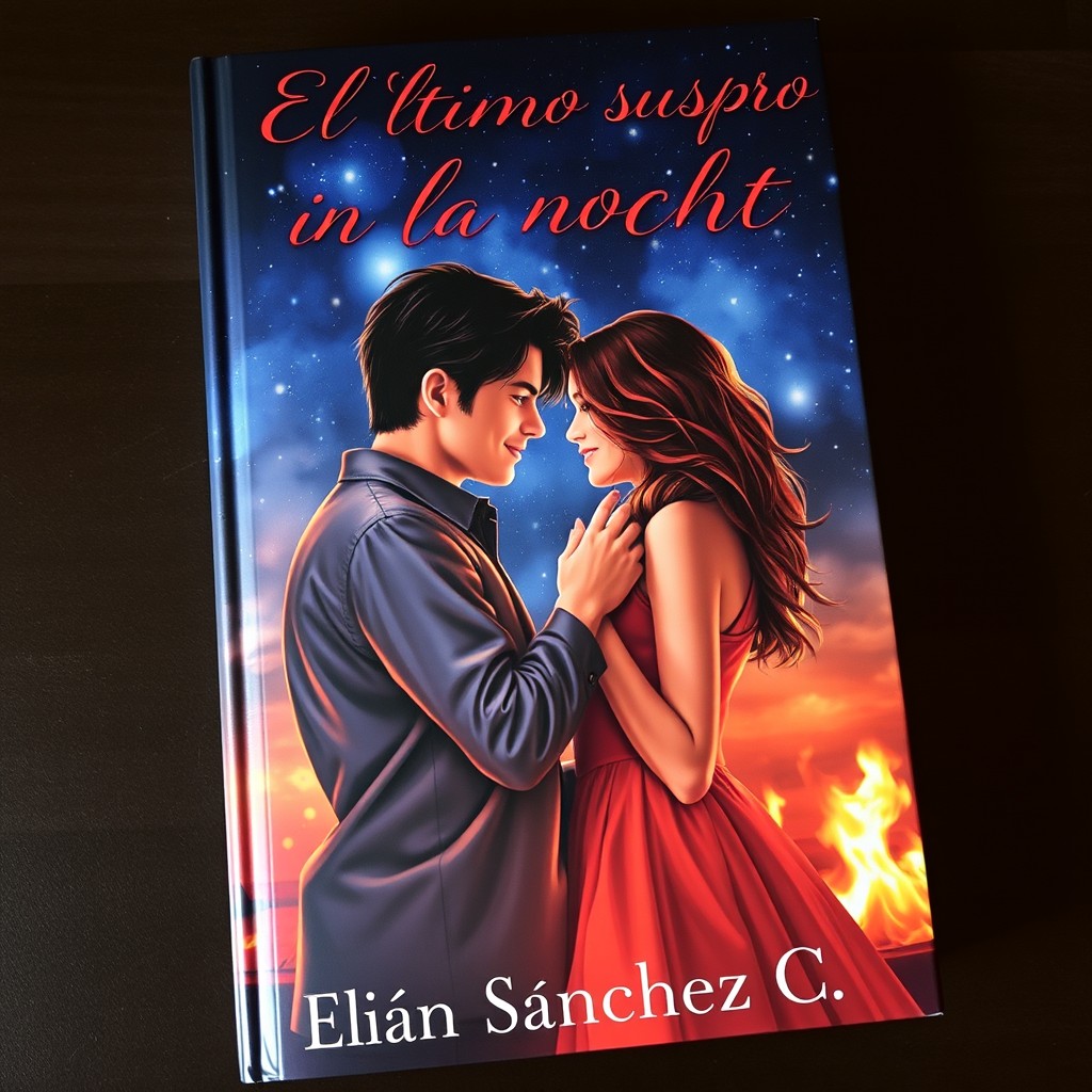 A beautiful book cover featuring a couple of young adults around 22 years old, embracing while dancing amid warm, flickering flames