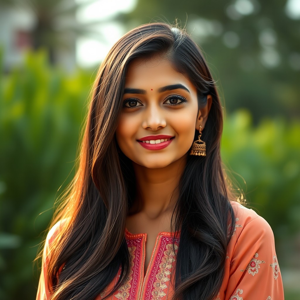 A stunning full-body portrait of a young Indian woman in her mid-20s, standing gracefully with a confident posture