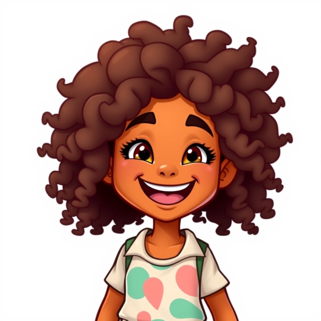 A vibrant and expressive Hispanic Bitmoji character with lively, voluminous curly hair