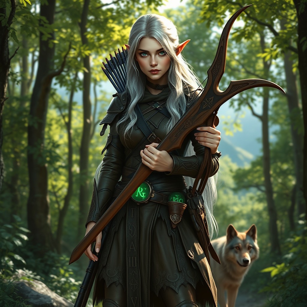 A fantasy Dungeons and Dragons character standing confidently in a mystical forest