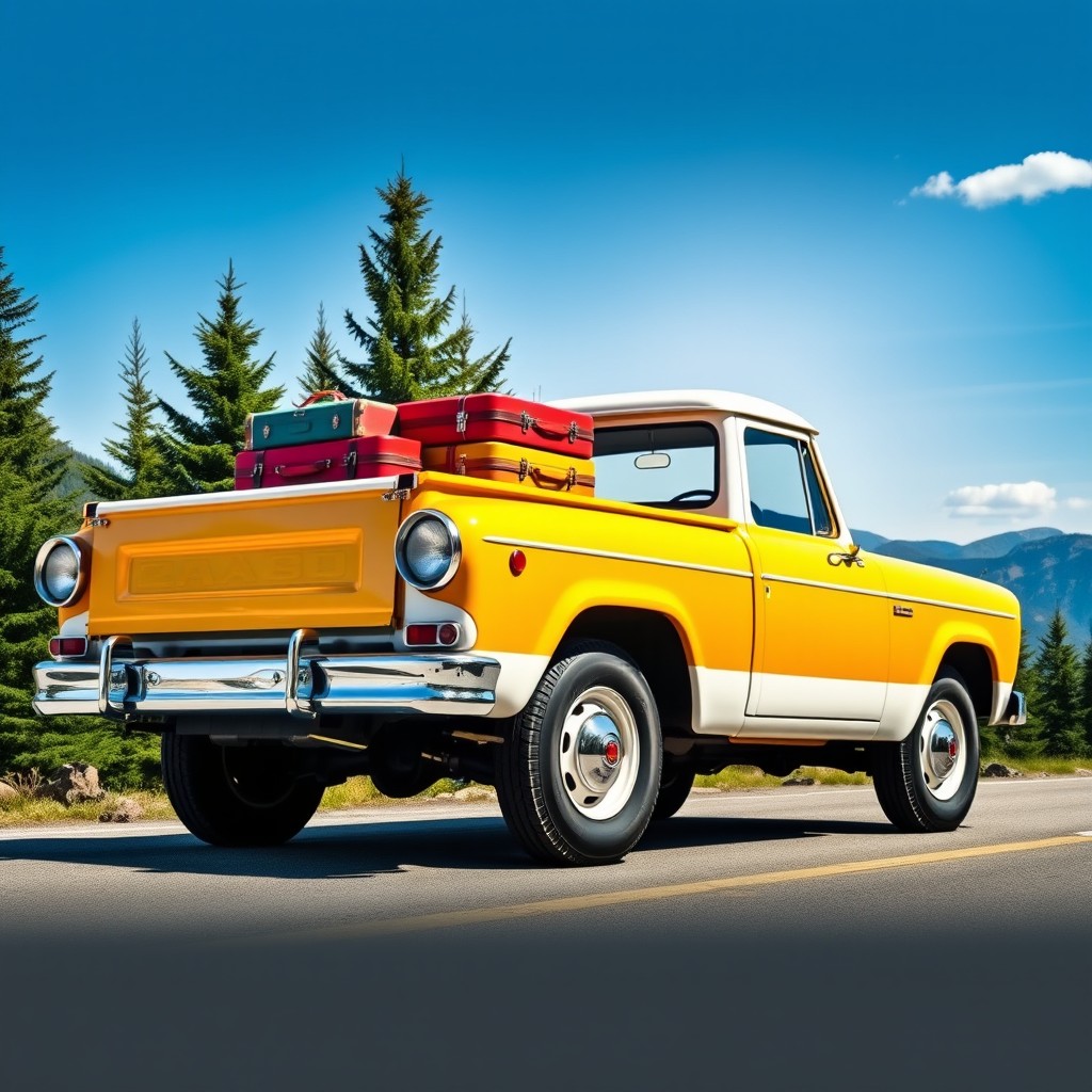 A vibrant image of a ZAZ 966 pickup truck, highlighting its classic design and functional features