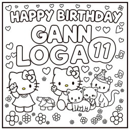 A cheerful birthday-themed coloring page featuring the phrase 'HAPPY BIRTHDAY LOGAN' in bold letters