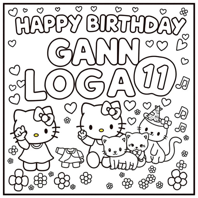 A cheerful birthday-themed coloring page featuring the phrase 'HAPPY BIRTHDAY LOGAN' in bold letters