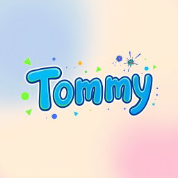 An artistic representation of the name 'Tommy' in a playful, modern typography