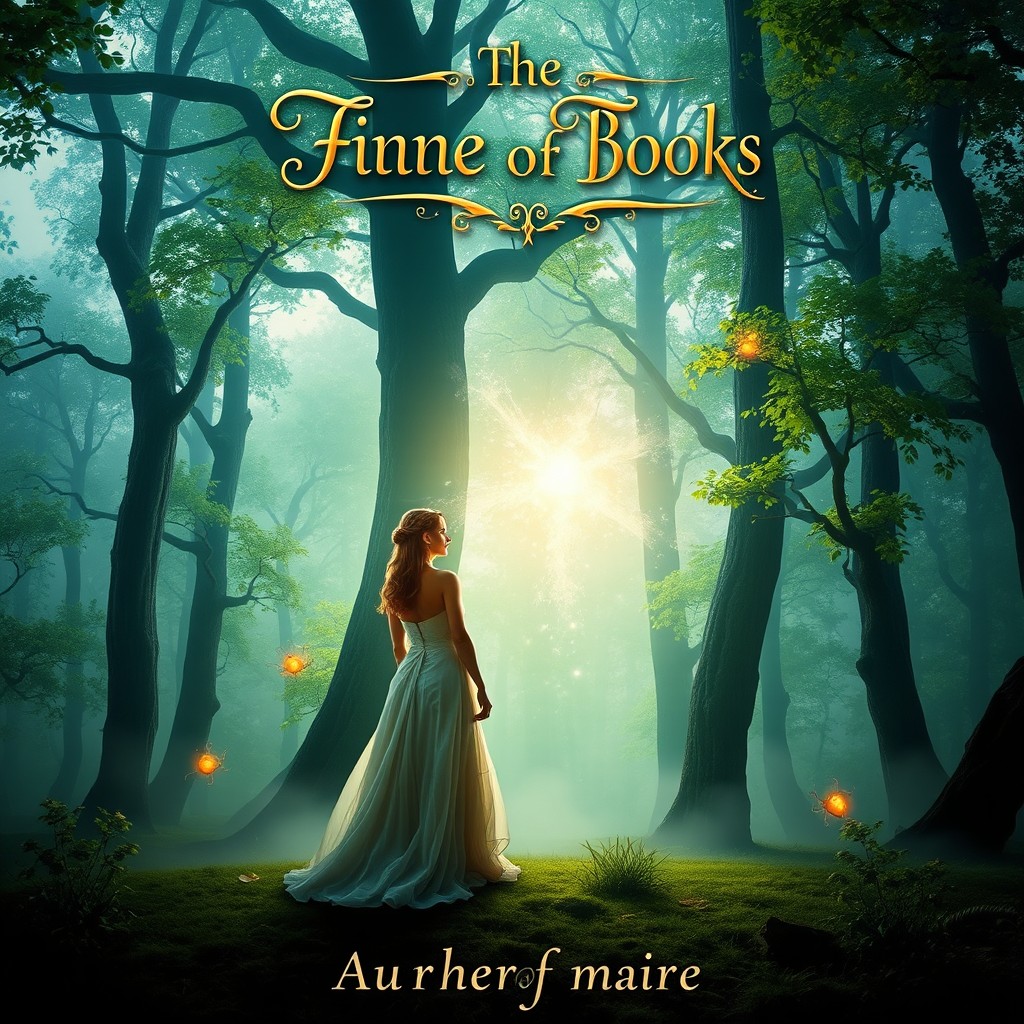 A captivating book cover featuring a mystical forest setting with a misty atmosphere