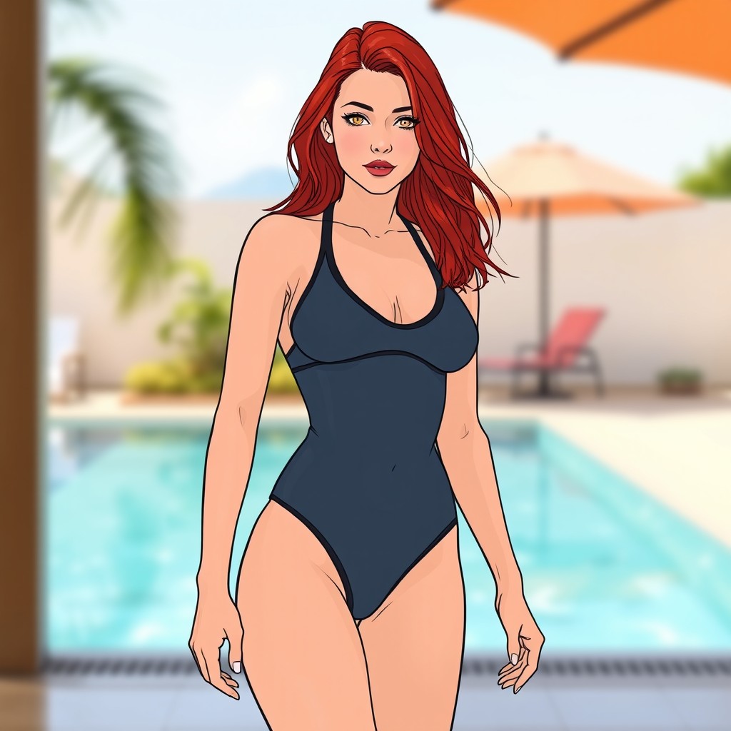 A beautiful athletic red-haired girl named Alice, standing at 160 cm tall and weighing 54 kg, with a toned physique