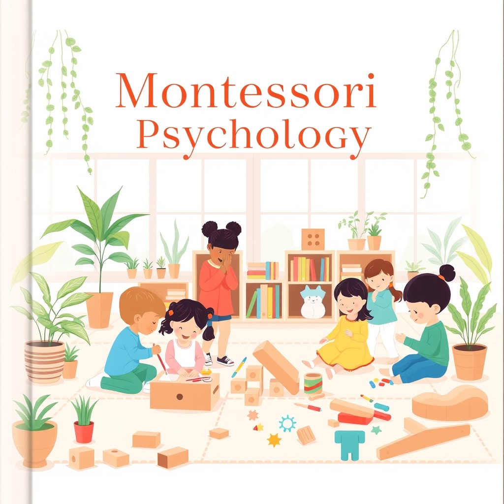A visually engaging cover page for a psychology album focused on Montessori education