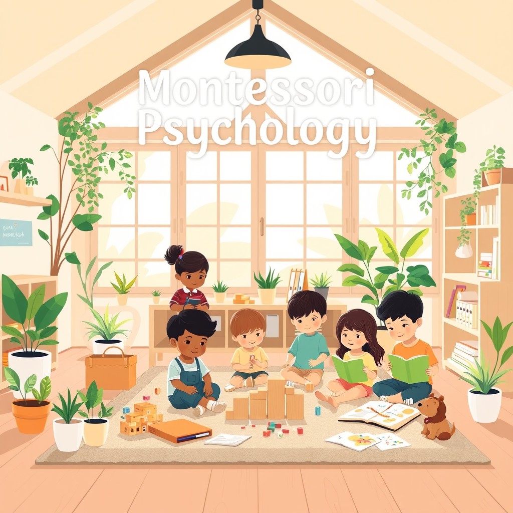 A captivating cover page for a psychology album centered on Montessori education