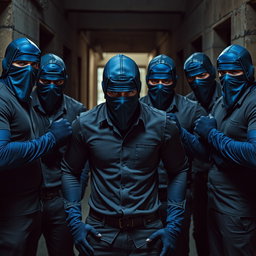 Un grupo de ladrones masculinos, todos vistiendo camisetas ajustadas que realzan sus físicos