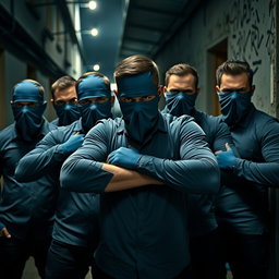 Un grupo de ladrones masculinos, todos vistiendo camisetas ajustadas que realzan sus físicos