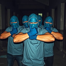 Un grupo de ladrones masculinos, todos vistiendo camisetas ajustadas que realzan sus físicos