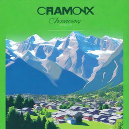 An impressively designed, high-quality digital art image depicting a travel guide to Chamonix