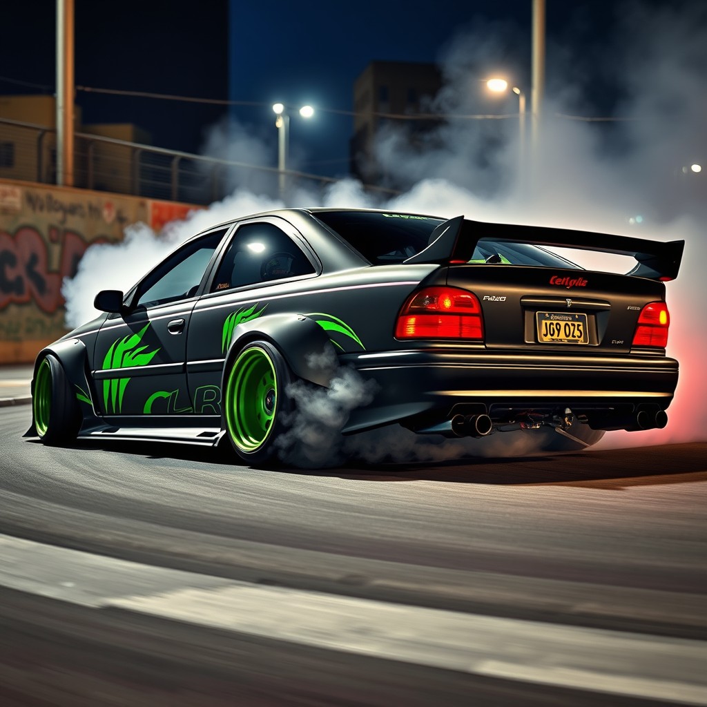 A modified 1998 Vectra car designed for drifting, featuring a vibrant and aggressive aesthetic