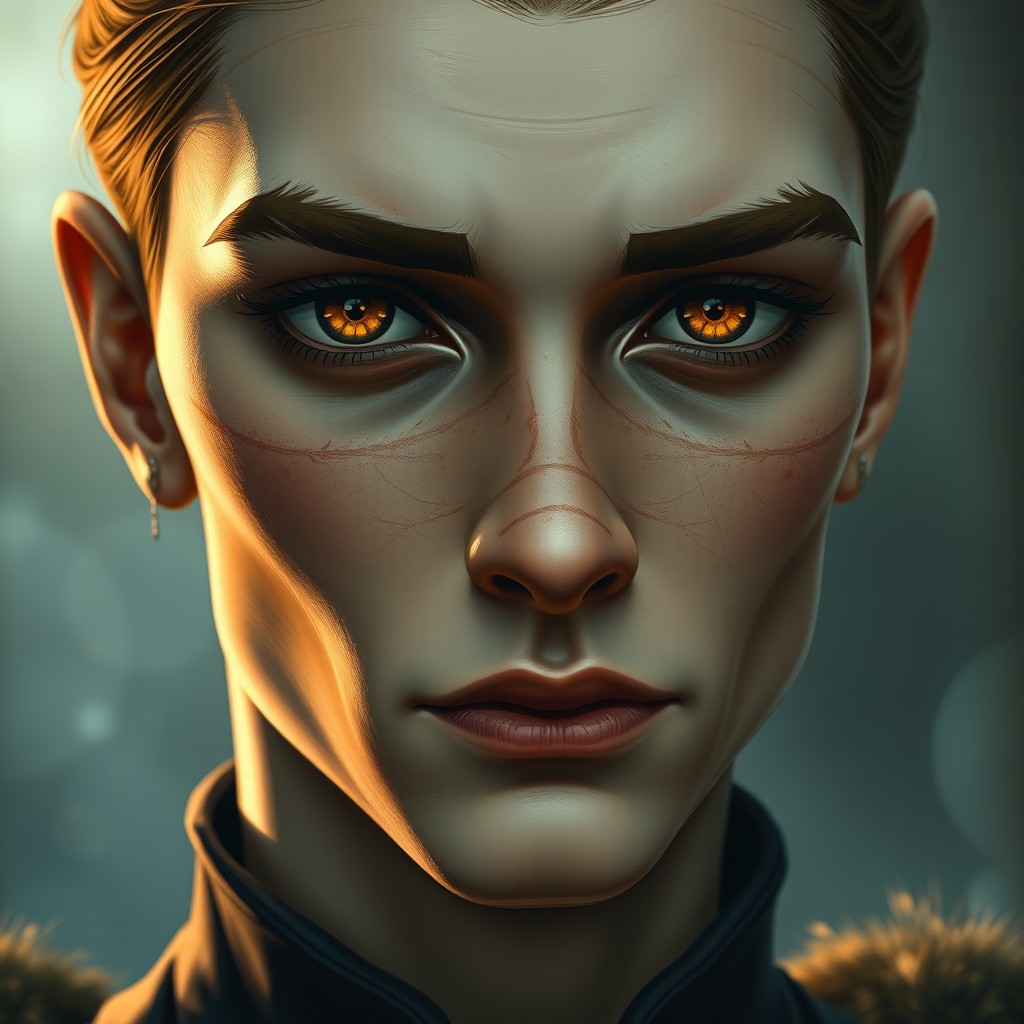 A character portrait of a noble-looking figure with sharp, refined features, indicative of noble ancestry