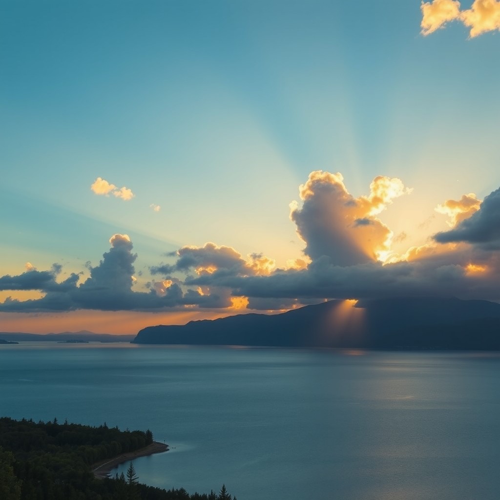 A breathtaking sunrise with a vivid teal sky, gradually transitioning from deep ocean blue at the horizon to bright teal as it rises higher