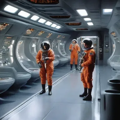 In the science fiction movie, the spacecraft had stanchions that kept the crew members secure during turbulence.