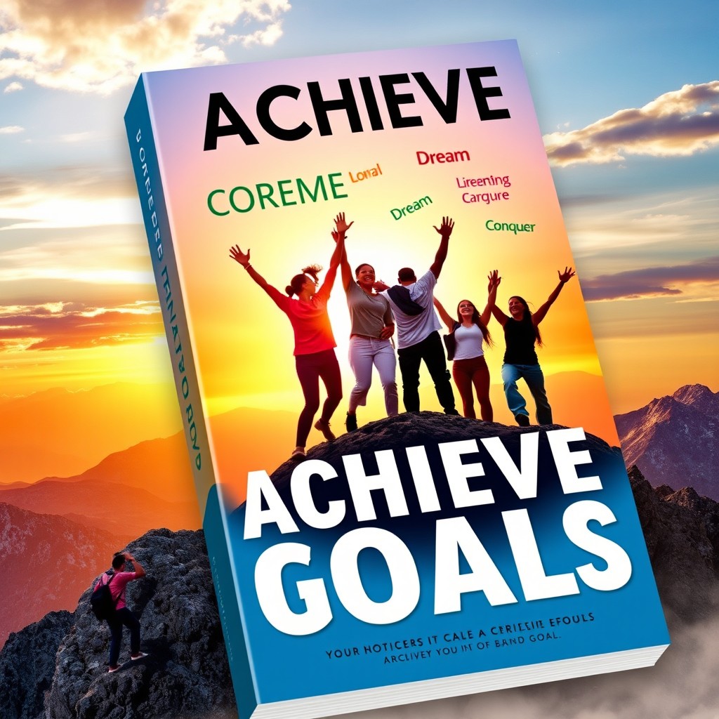 A vibrant and inspiring book cover depicting the theme of achieving goals