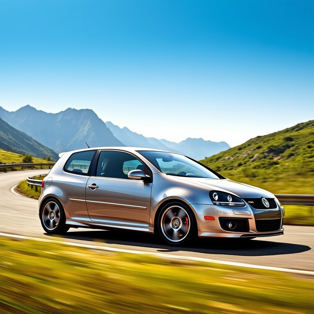 A sleek and sporty 2008 VW Golf 5 GT Sport, featuring a three-door design, lowered suspension, and an aggressive stance