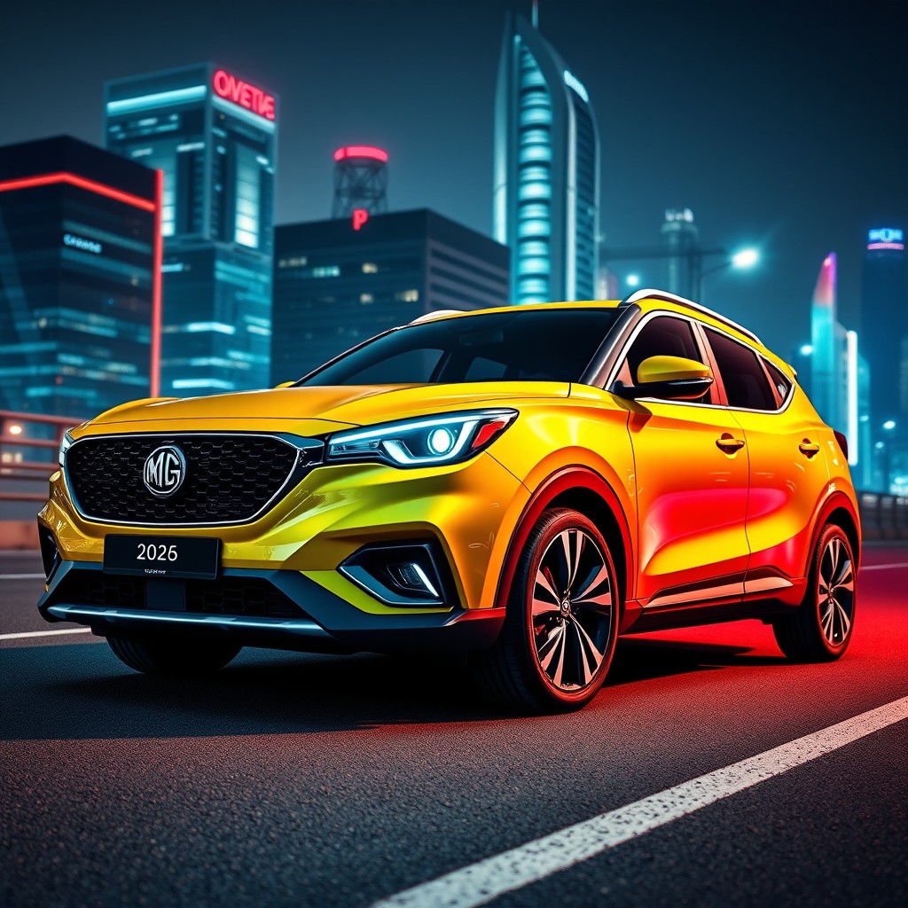 A 2026 model MG ZS, showcasing a modern and sleek design with streamlined curves, vibrant color options and stylish LED headlights