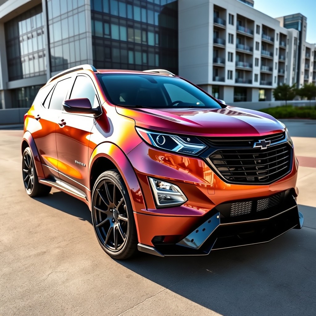 A striking 2018 Chevy Equinox sport utility vehicle upgraded with a stunning widebody kit that enhances its aggressive profile