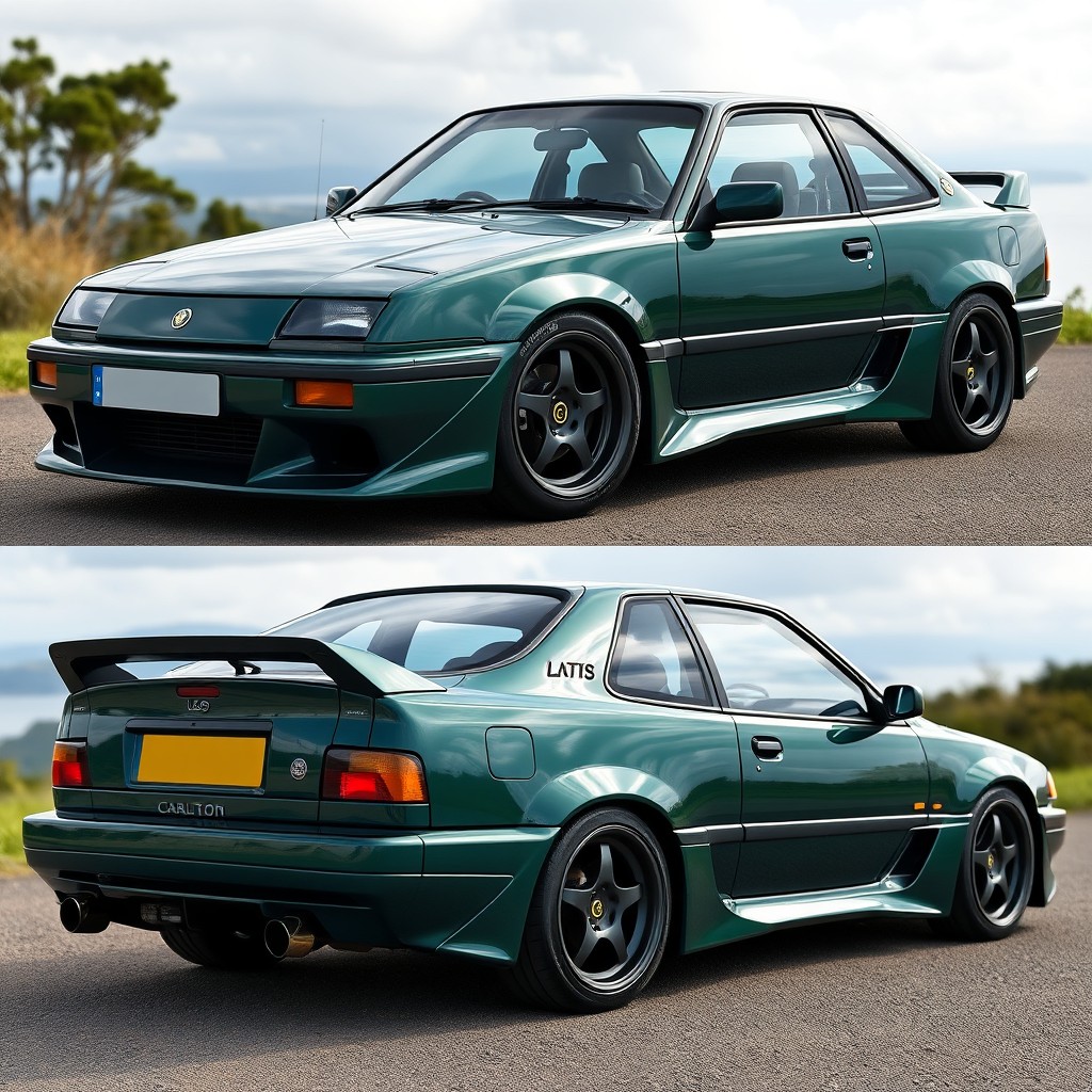 A beautifully modernized 1992 Lotus Carlton, showcasing its classic lines while incorporating contemporary design elements