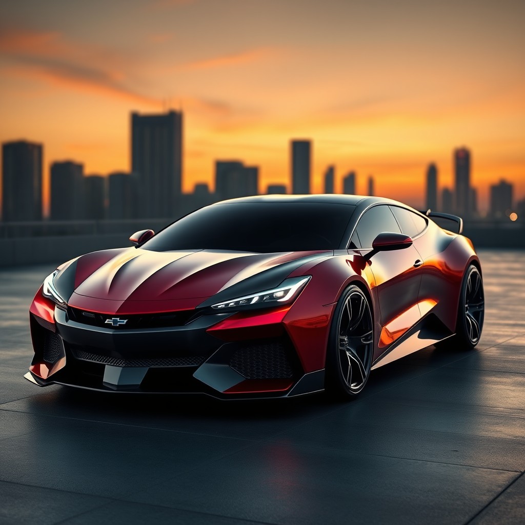 A futuristic car design that embodies sporty features, merging the sleek aesthetics of a purebred Ferrari and the aggressive styling of a Lamborghini Veneno