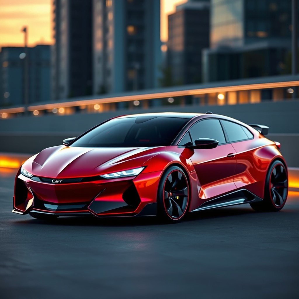 A futuristic car design that beautifully integrates sporty features, reflecting a hybrid appearance that combines the refined elegance of a purebred Ferrari and the striking aggression of a Lamborghini Veneno